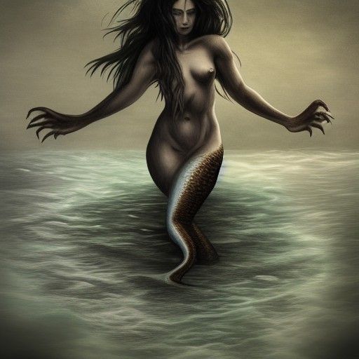 Demonic Mermaid in Detailed Matte Painting Style