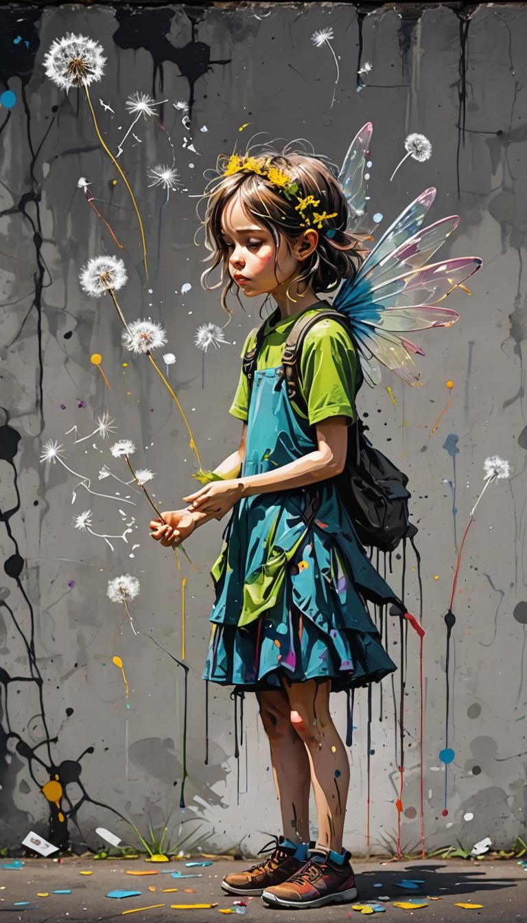 Fairy with Dandelion in Graffiti Art Style