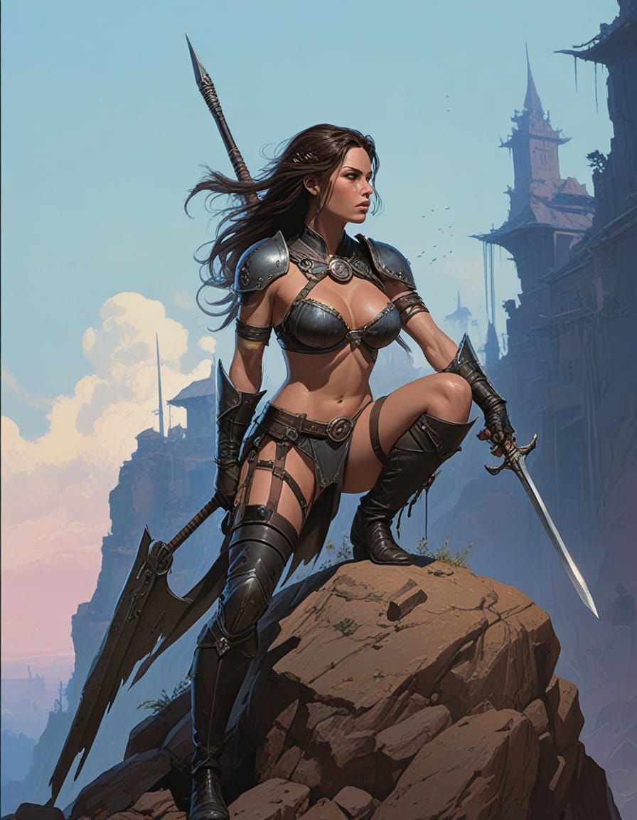 Epic Female Warriors in Dynamic Acrylic Style