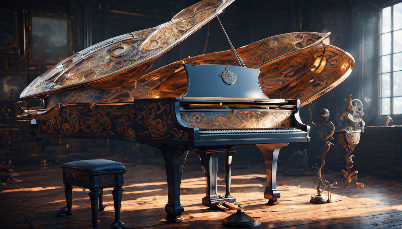 Luxurious Grand Piano in a Whimsical Dreamlike Atmosphere