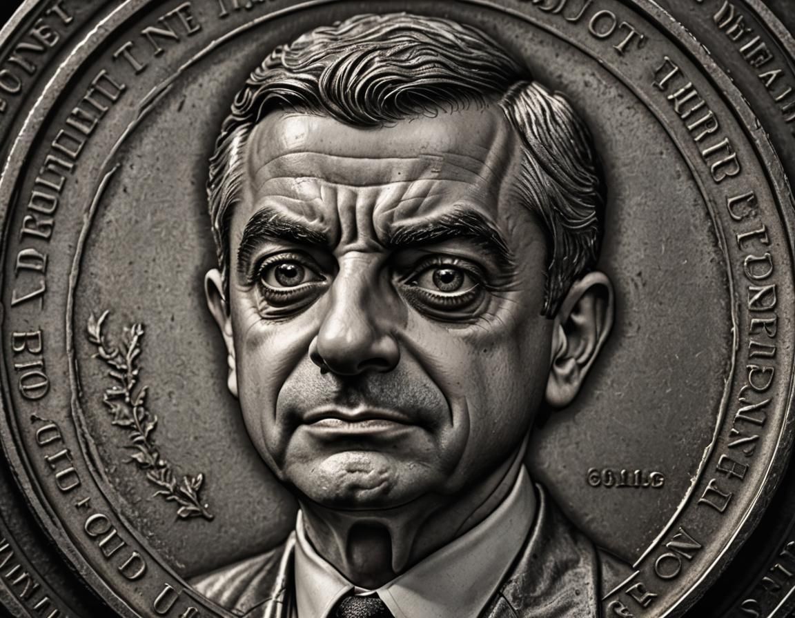 Rowan Atkinson Grimace Coin: Hyperrealistic Portrait