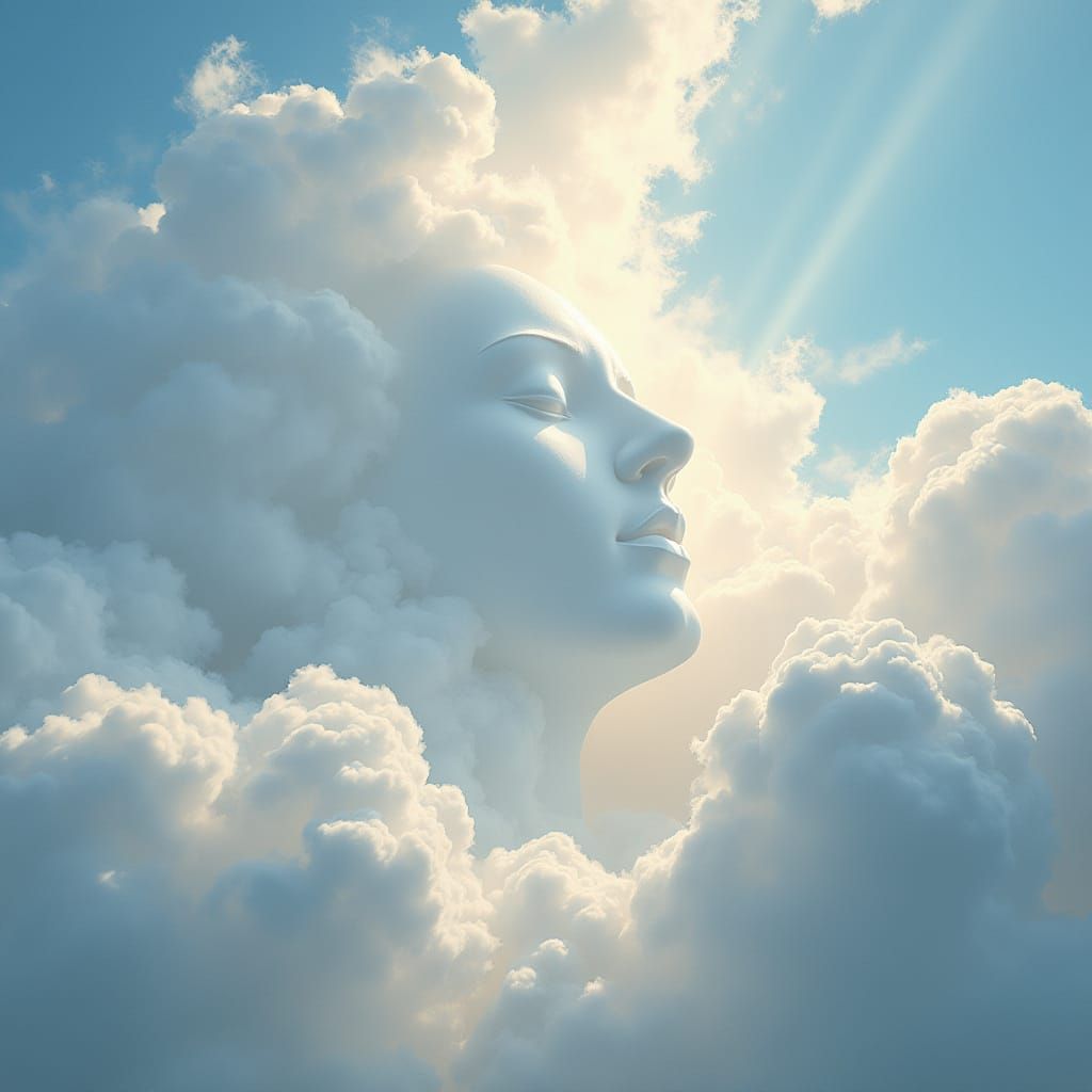 Benevolent Man's Face in Ethereal Clouds