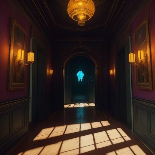 Eerie Fantasy: Red Eyes in a Dimly Lit Room