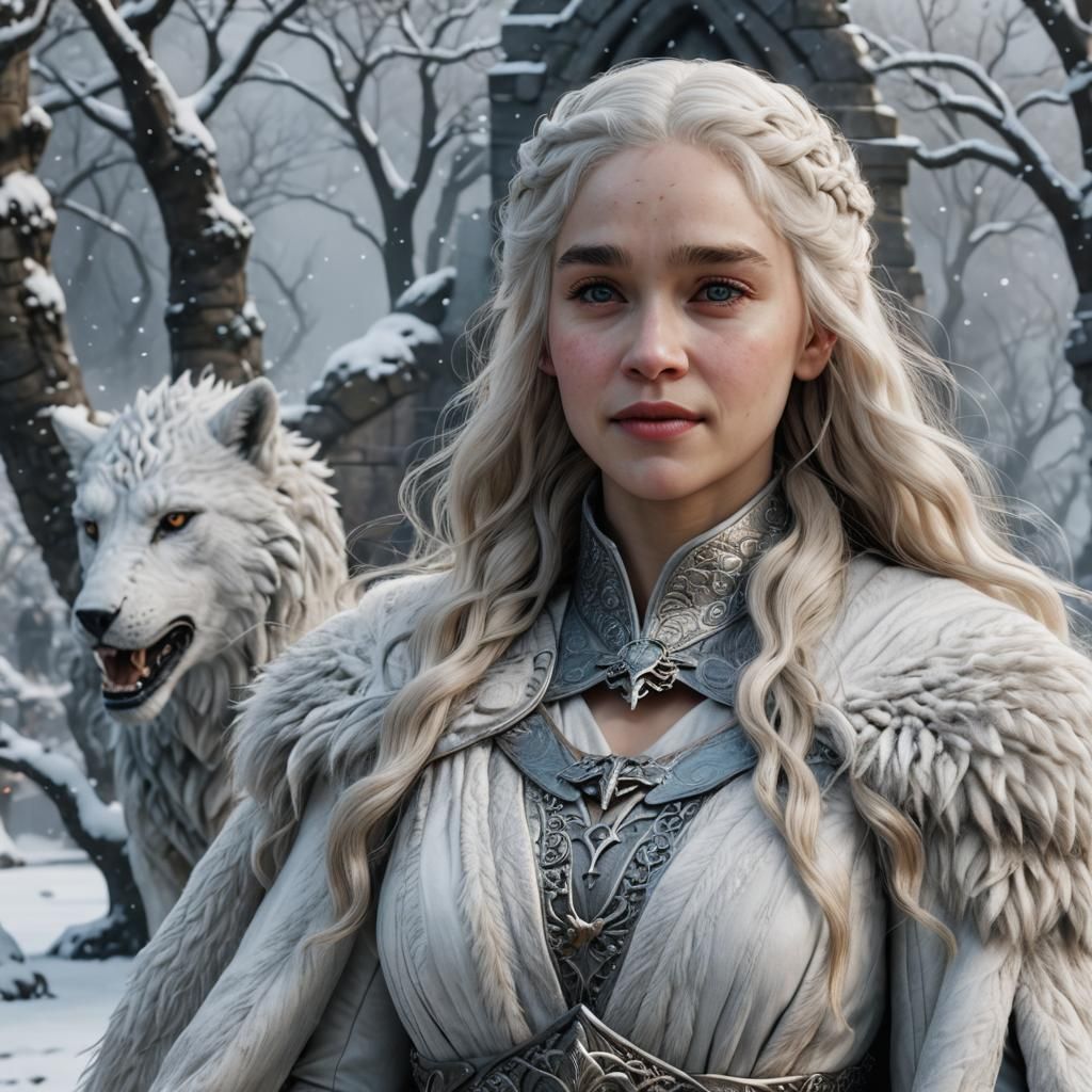 Daenerys Targaryen in Winterfell: Hyperrealistic Close-Up