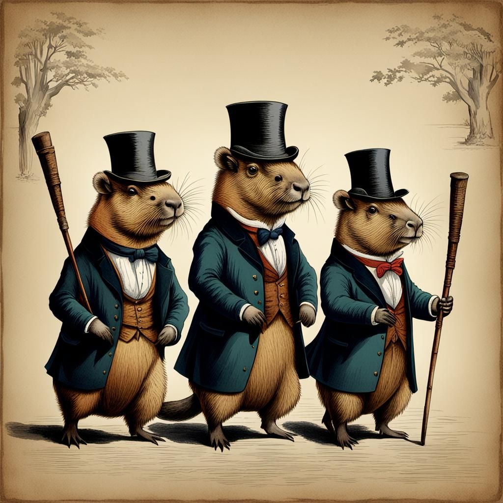 Anthropomorphic Capybaras on the Town, Early 1800s Style