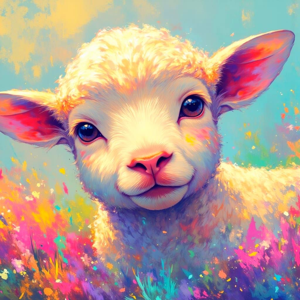 Adorable Chibi Lamb Illustration with Crosshatching