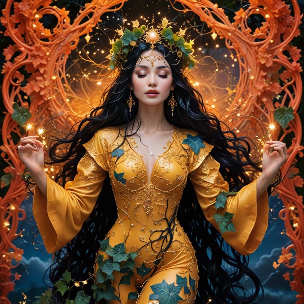 Mysterious Goddess Amidst Stormy Night