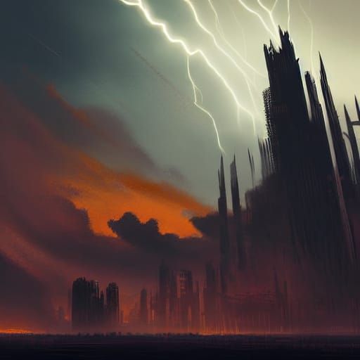 Anime Desert City Destruction at Sunset