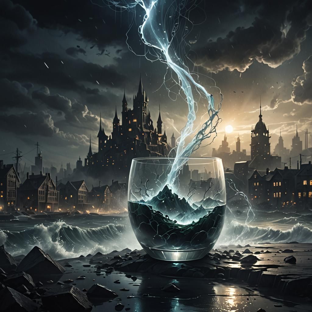 Eldritch Glass 'A' in Dark Fantasy Cityscape