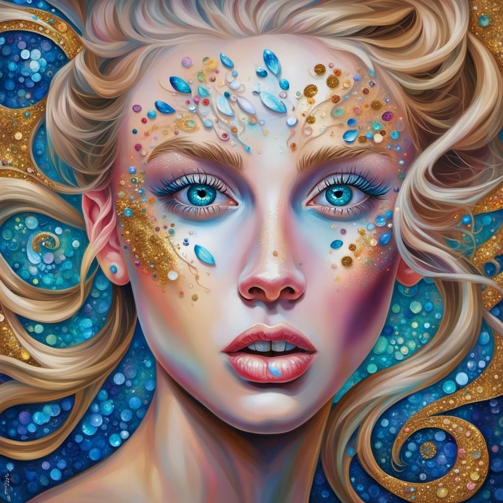 Whimsical Portrait of a Blonde Girl with Blue Eyes
