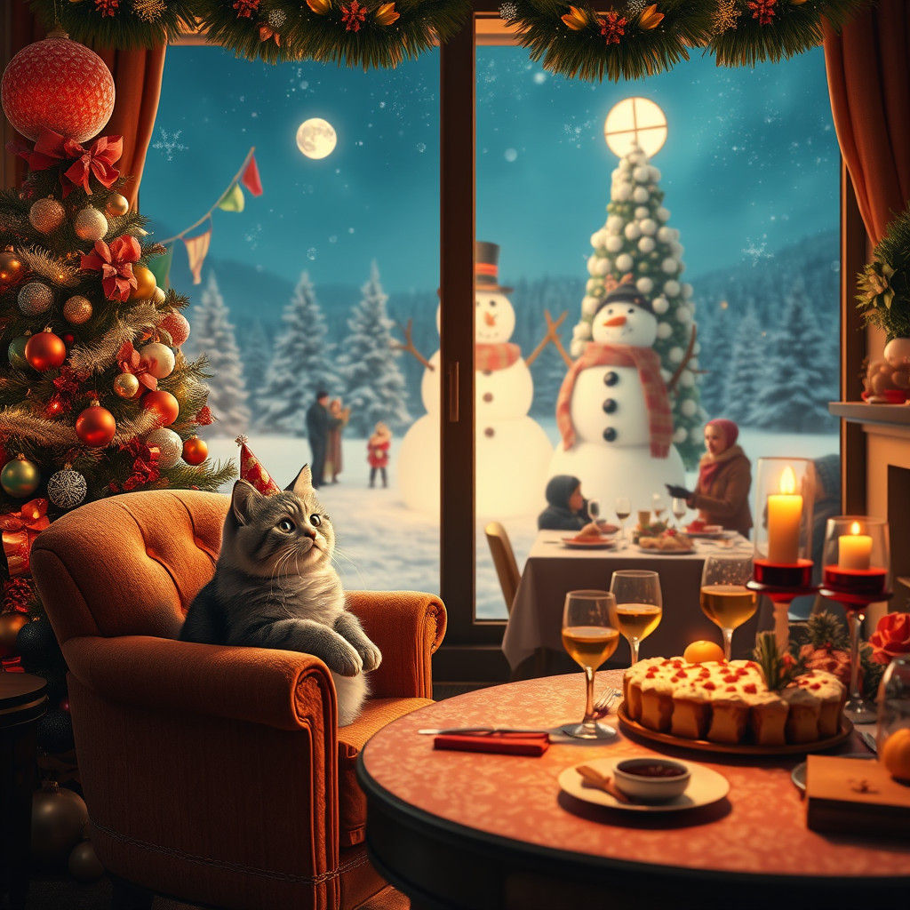 Festive Cat Celebrates New Year: Dreamlike 8k Resolution Sce...