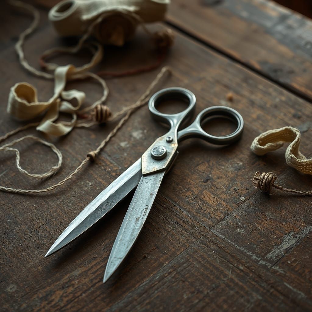 Scissors on Wooden Table, Old Masters Style