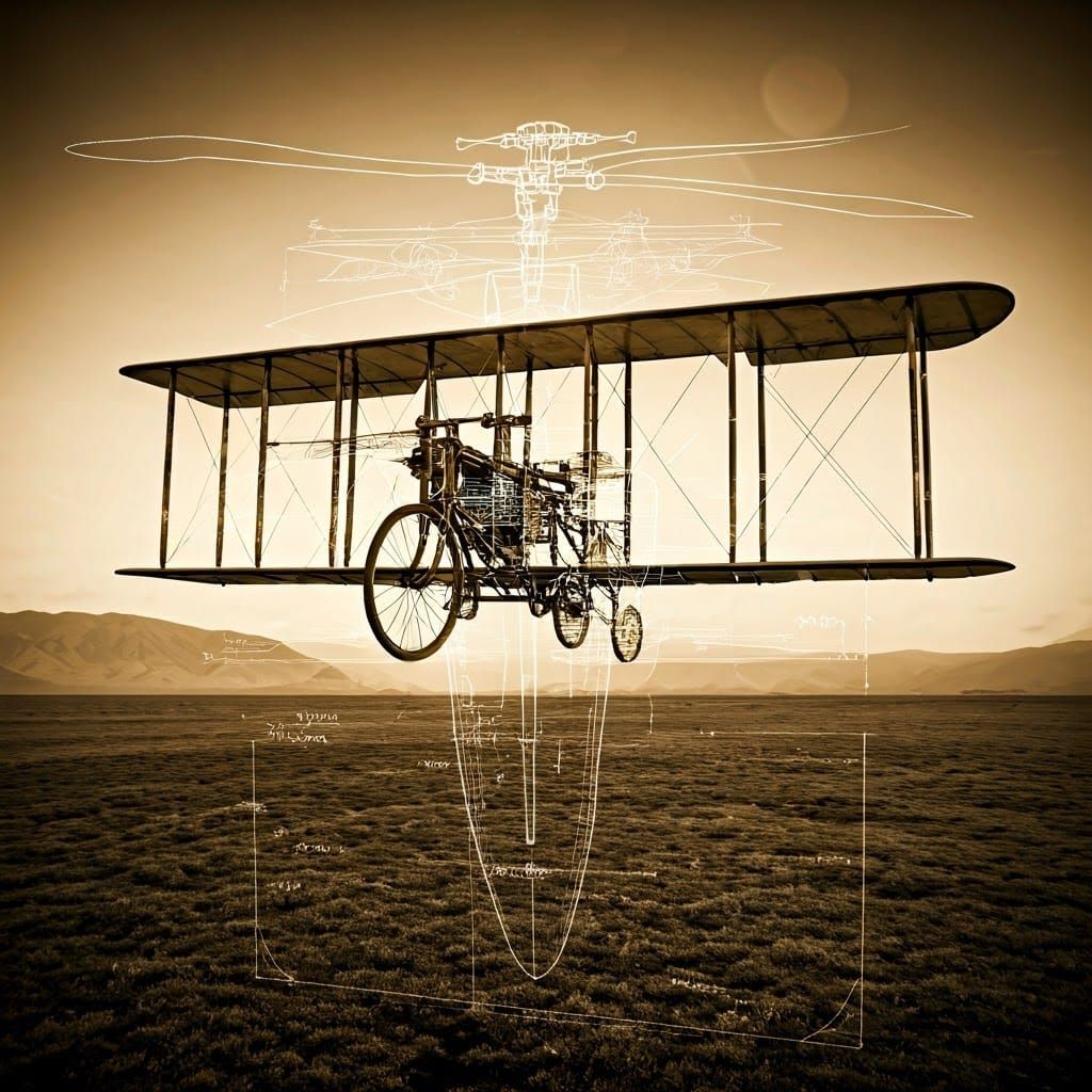 Vintage-Inspired Bicycle Aeroplane Prototype in Steampunk St...