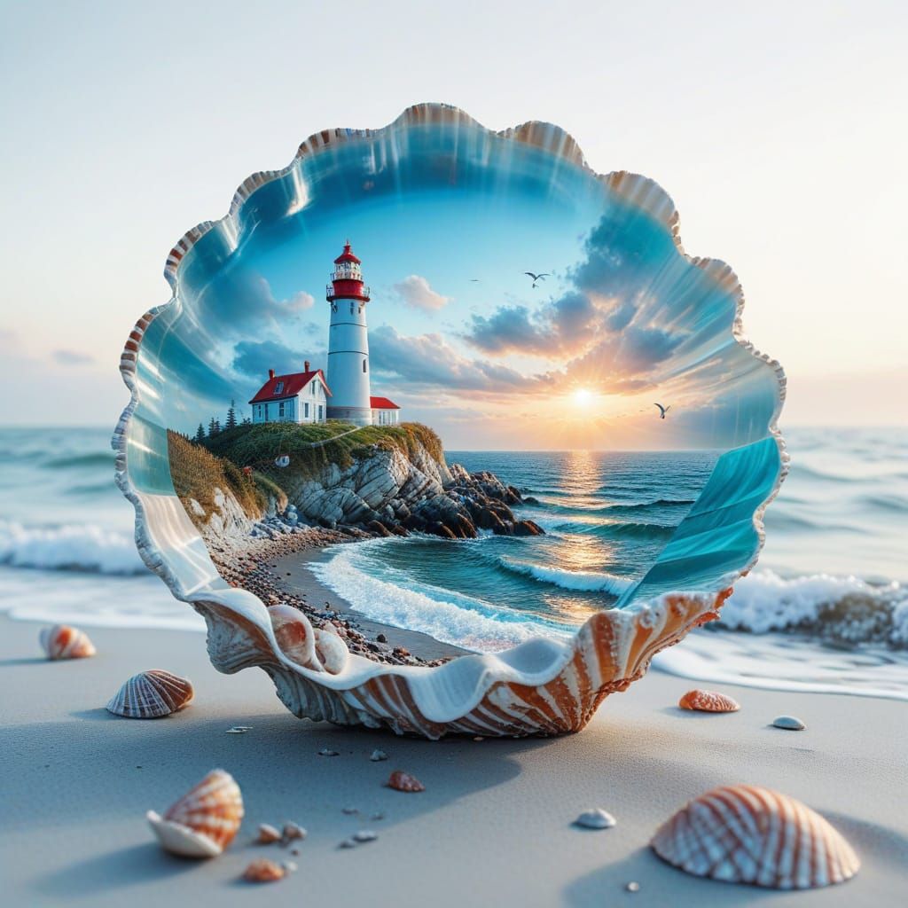 Surreal Seashell Lighthouse: Digital Painting in Hyperrealis...