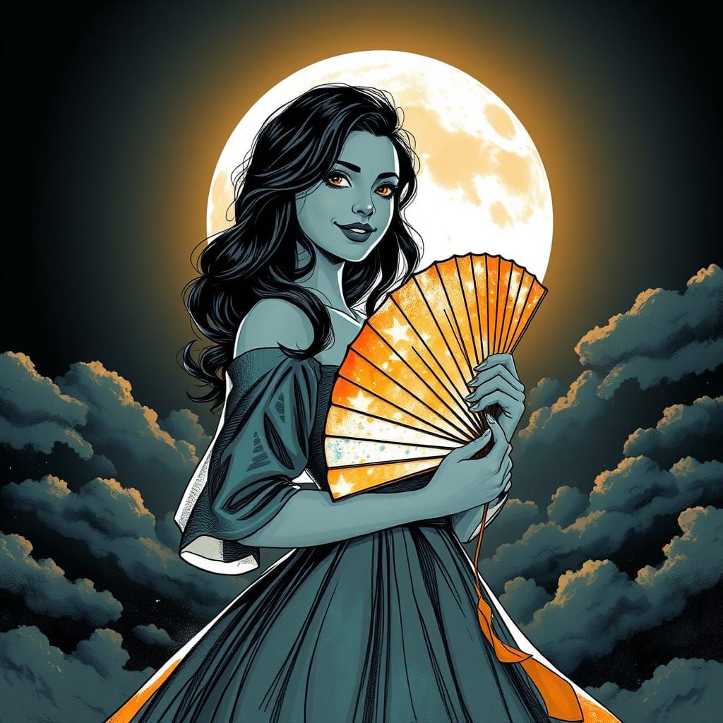 Elegant Woman Under Starry Night Sky