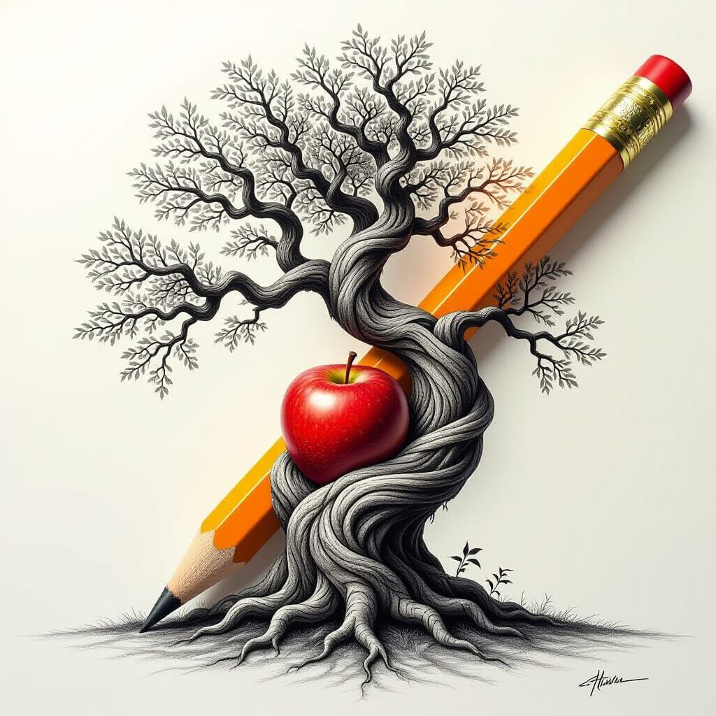 Charcoal Metamorphic Art: Pencil Transforms into Ancient Tre...