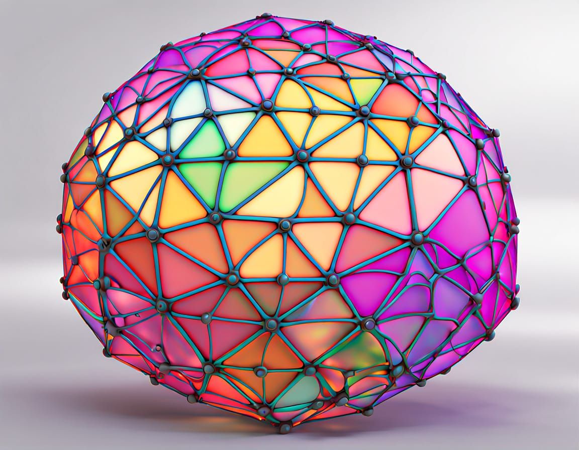 Geodesic Fractal Pool Reflecting Time and Space in Neon Colo...