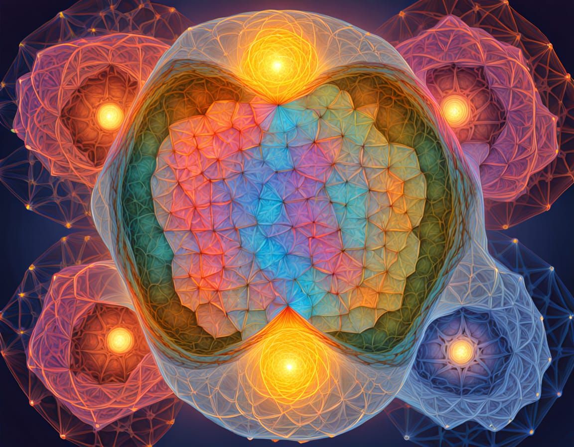 Geodesic Fractal Pool Reflecting Cosmic Web in Neon