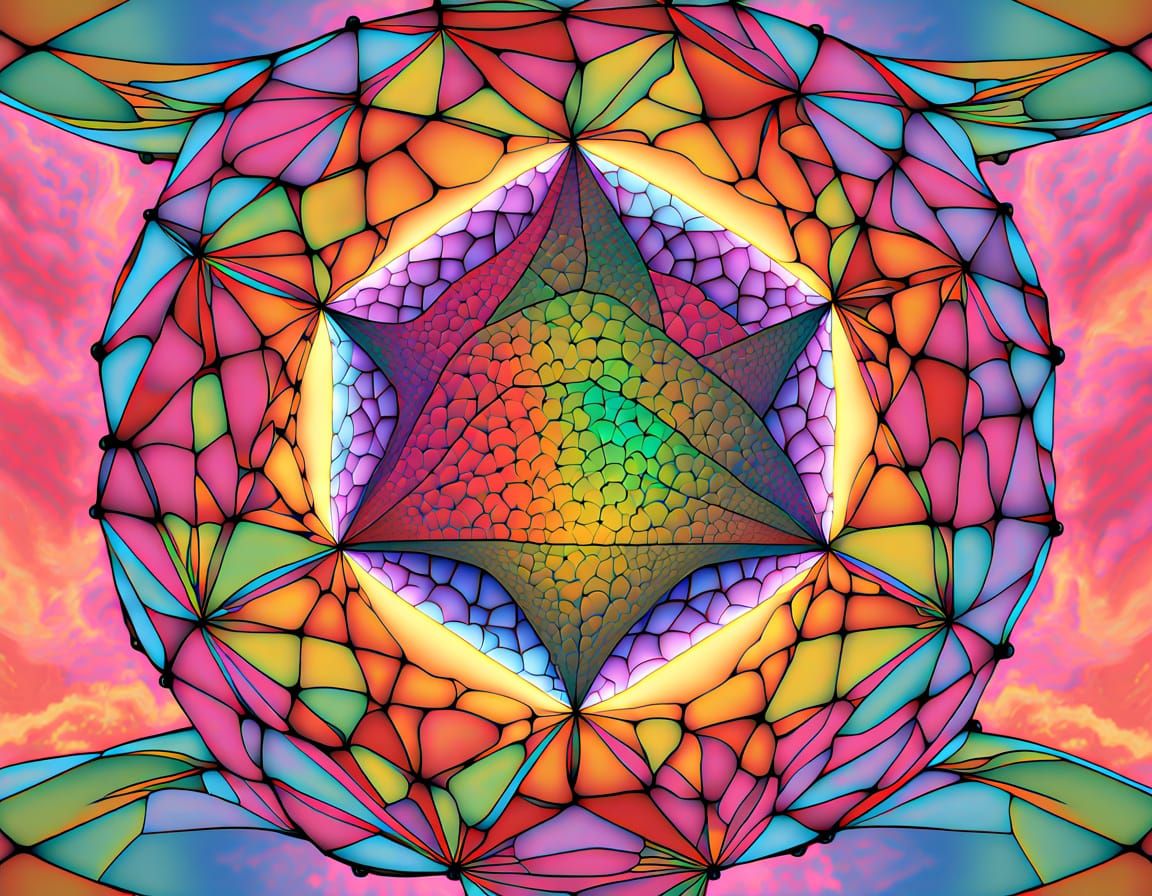 Geodesic Fractal Pool Reflecting Cosmic Web in Neon