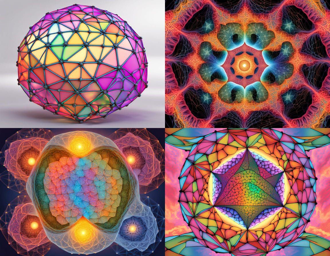 Geodesic Fractal Pool Reflecting Cosmic Web in Neon