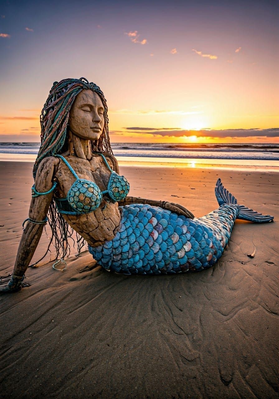 Ocean Mermaid Sculpture from Reclaimed Materials