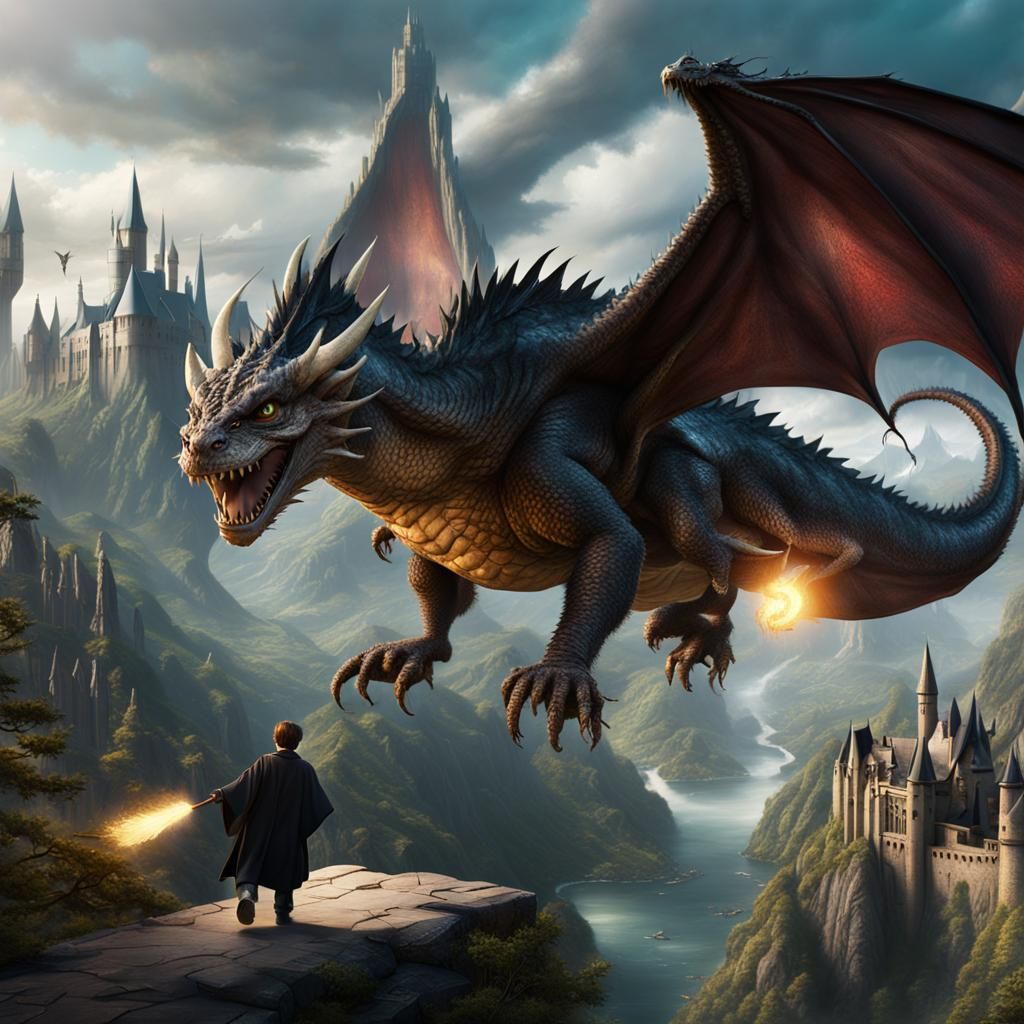 Harry Potter and Dragon: Fantasy Concept Art