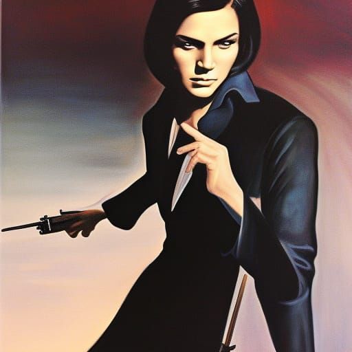Androgynous Assassin Portrait in 1970s Fashion Illustration ...