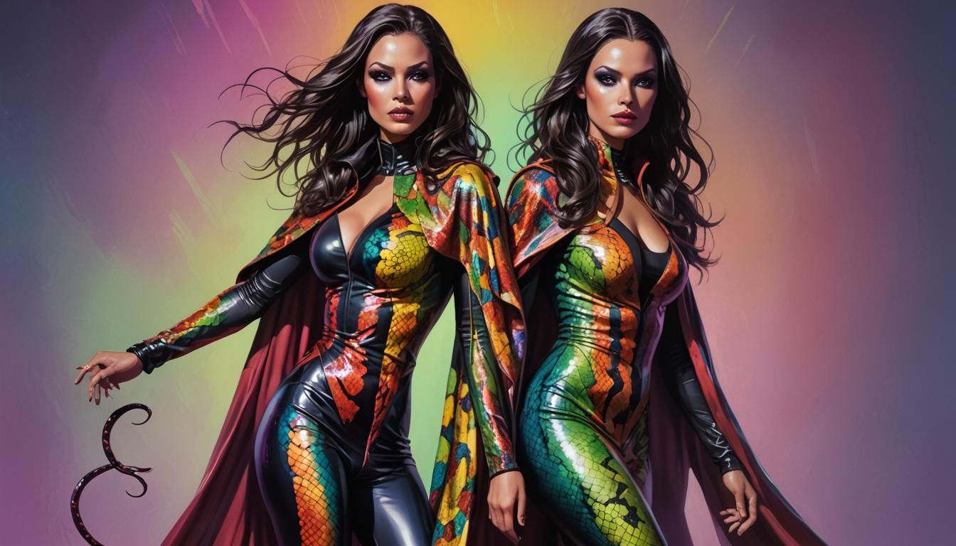 Exquisite Fantasy Figure in Latex Snake Robe and High Heels