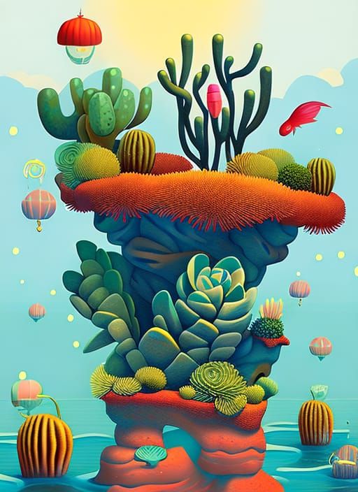 Surreal Desert Landscape with Underwater Elements