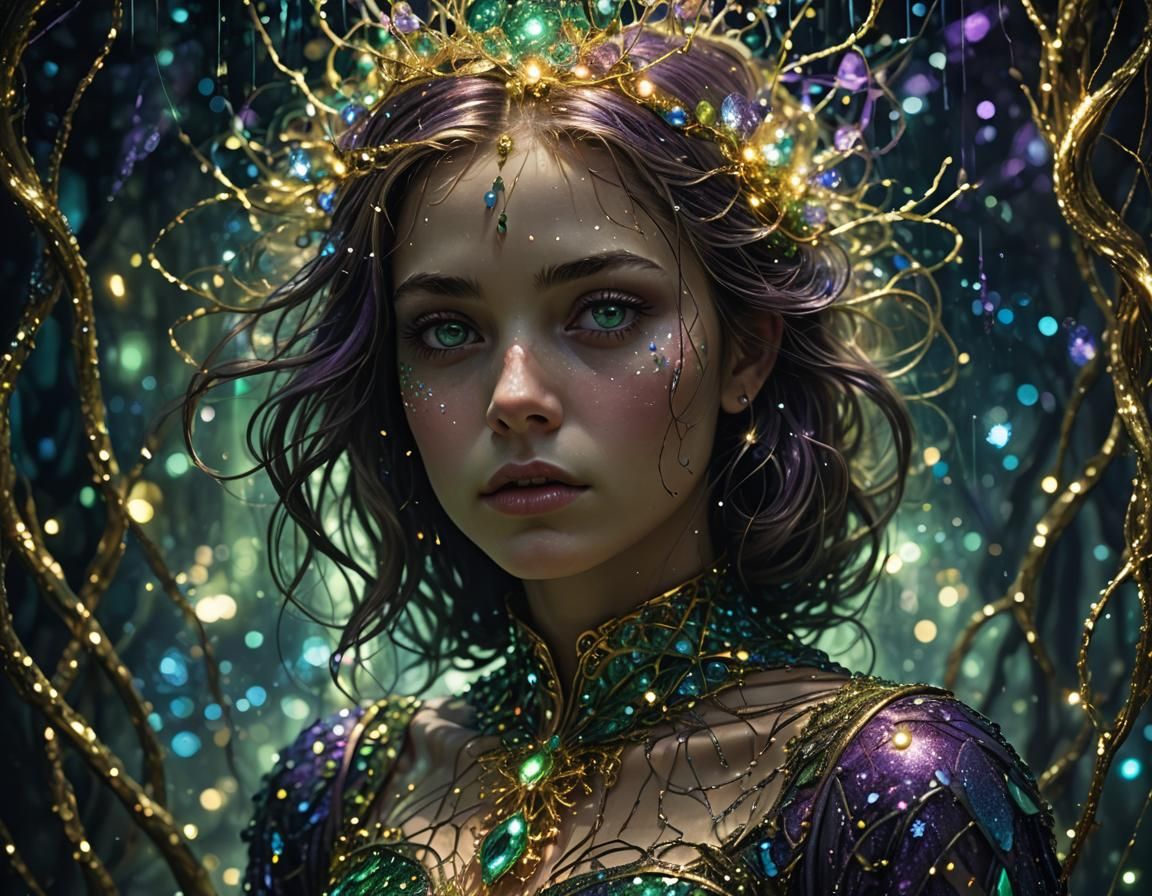 Girl in Glooming Sparkles: Surreal Concept Art