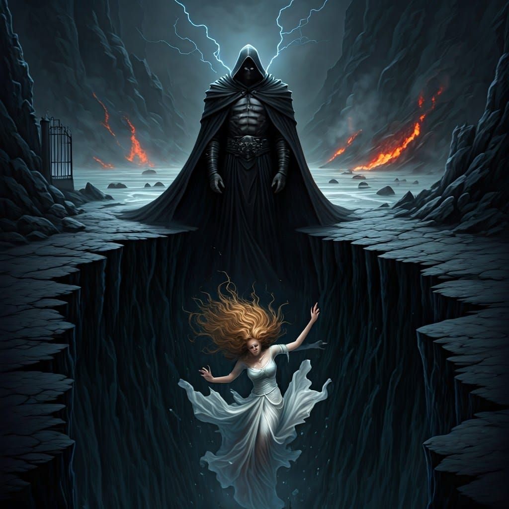 Mighty Dark Lord Stands at Abyss's Edge, Charged with Lightn...