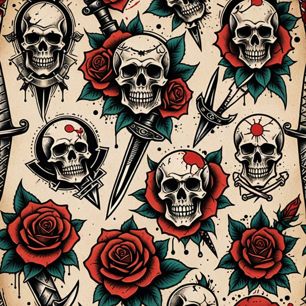 Traditional Tattoo Flash Art in Sailor Jerry Style