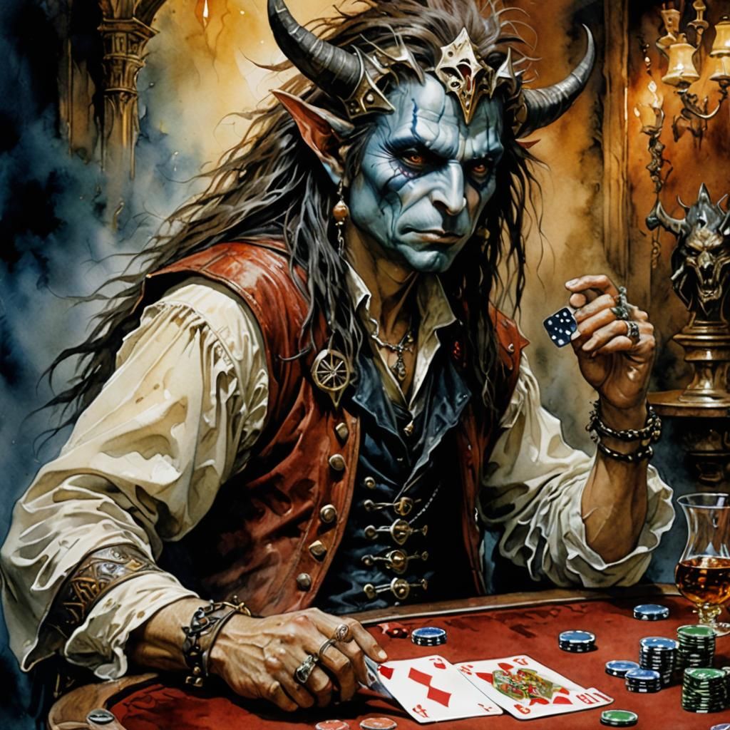 Poker Player Roaring, Watercolor Triadic Composition