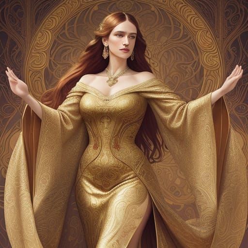 Art Nouveau Woman Dancing in Golden Light