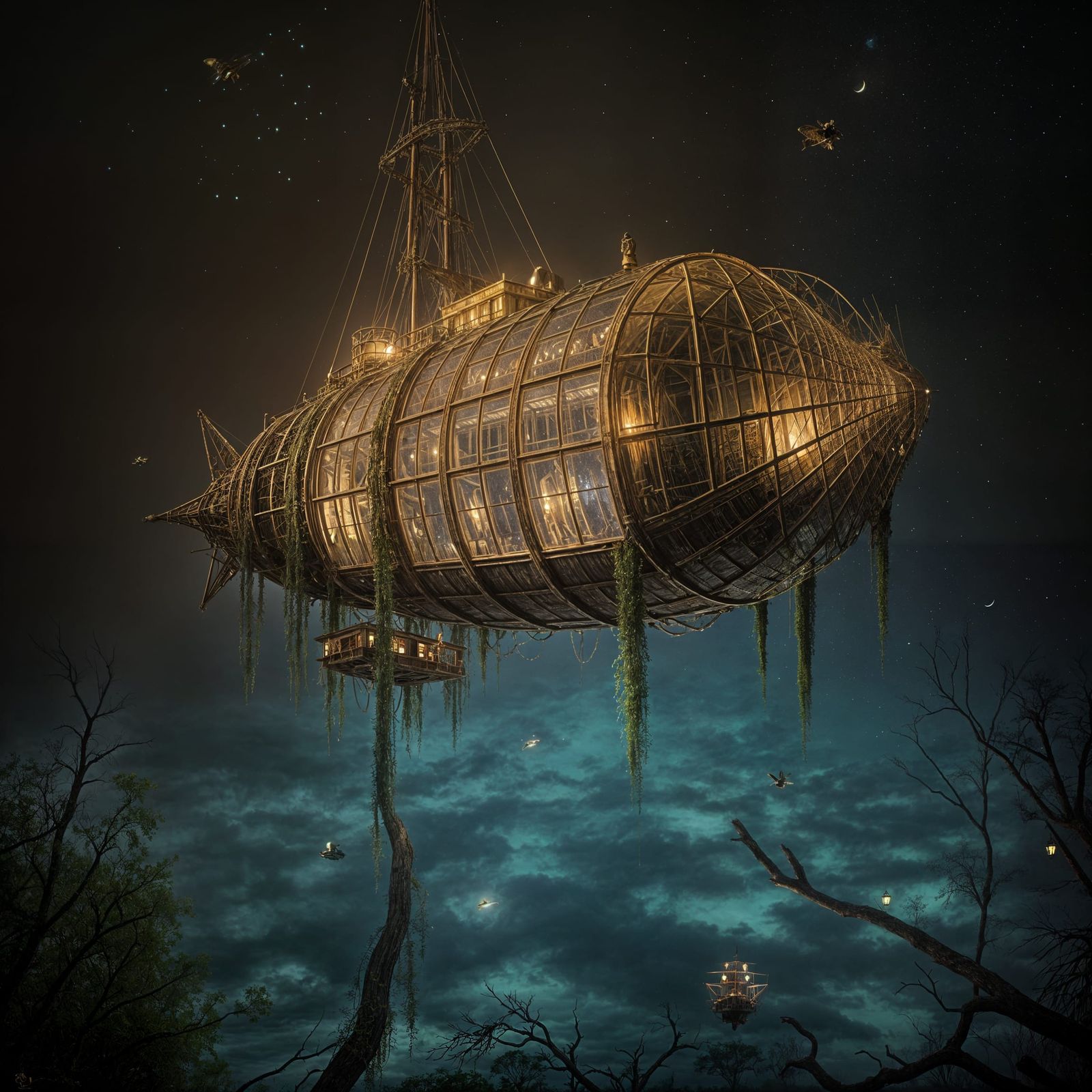 Gothic Airship Honey Bee Soars Over Bioluminescent Louisiana...