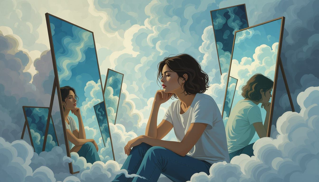 Surreal Reflections of a Woman in Digital Art Style