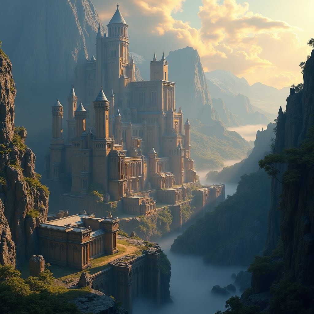 Fantasy Cityscape at Dusk in Hyperrealistic Style