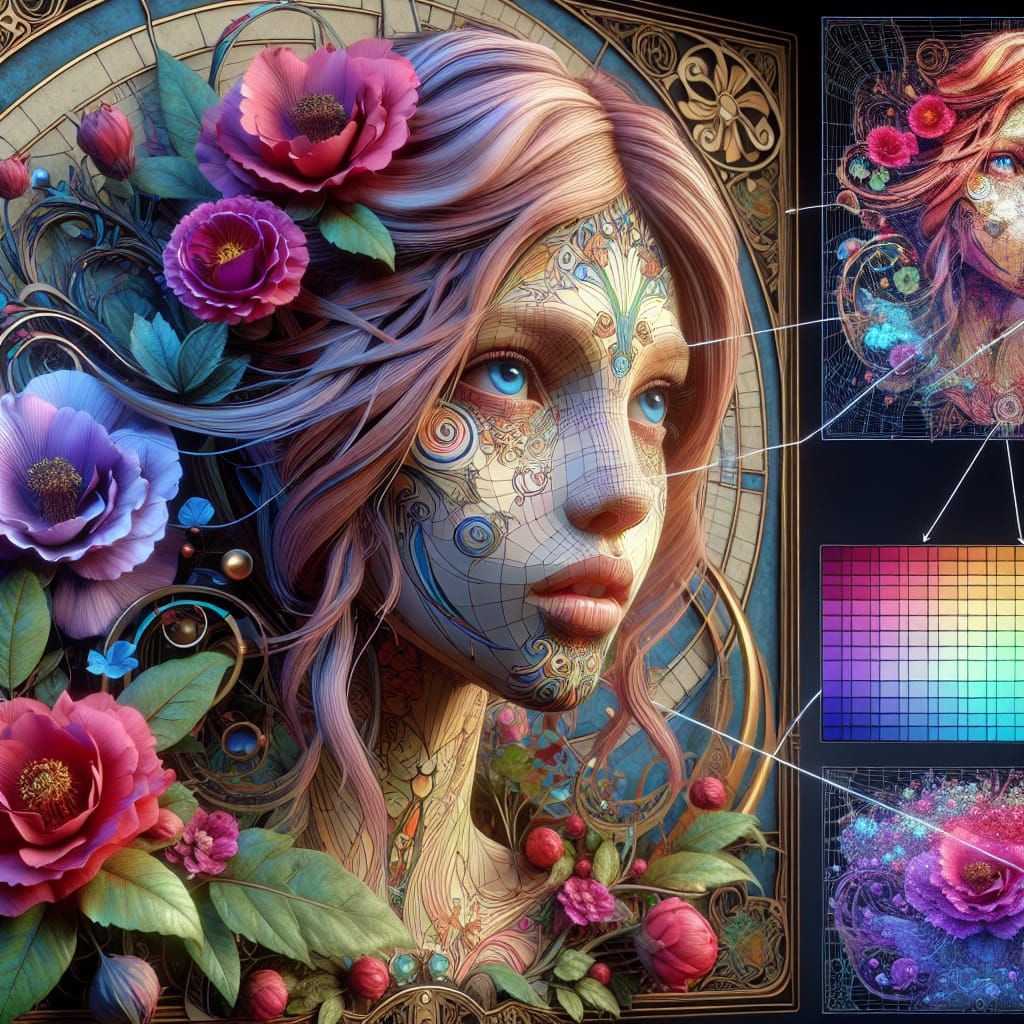 Floral Girl Portrait in Art Nouveau Style