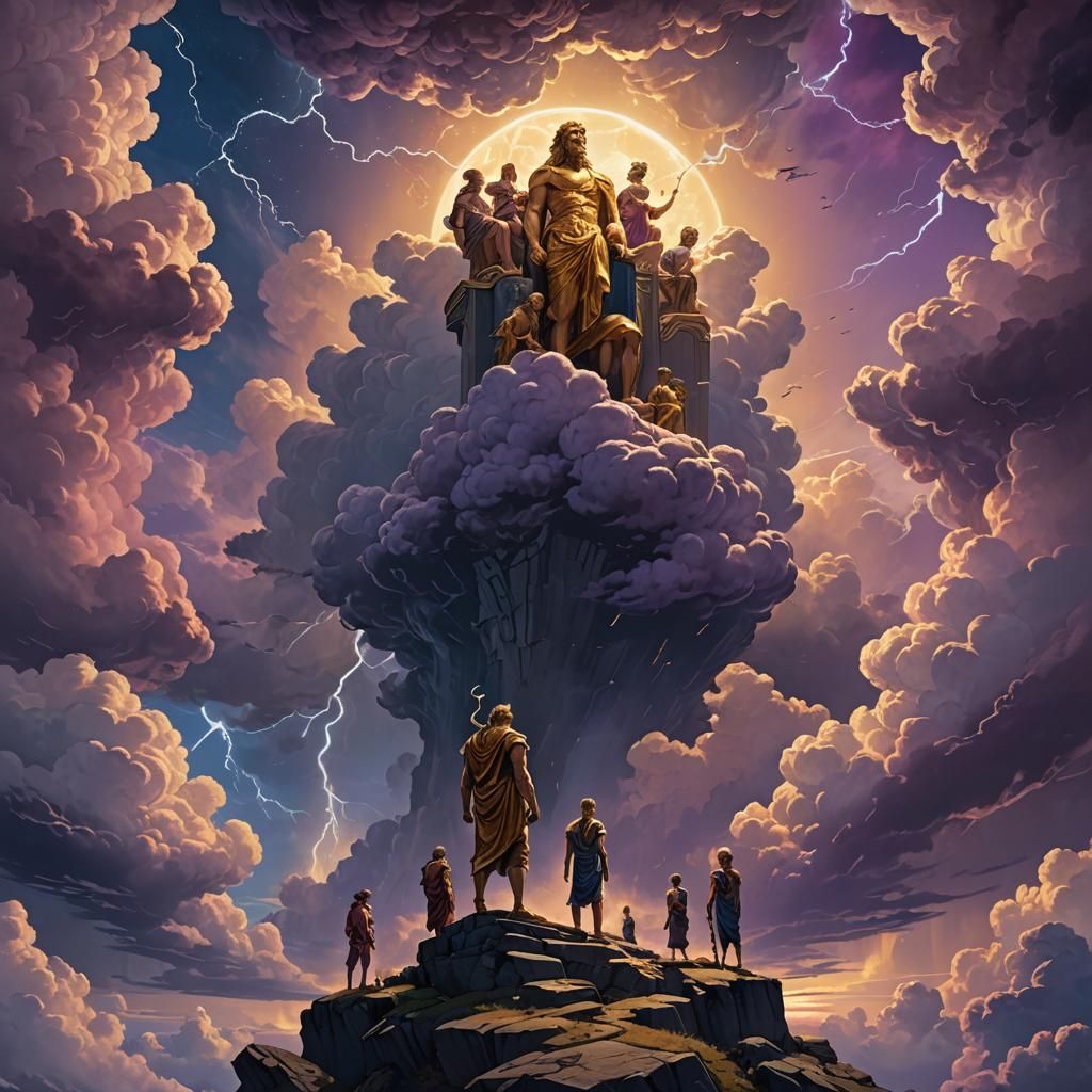 Greek Gods Gazing from Celestial Clouds
