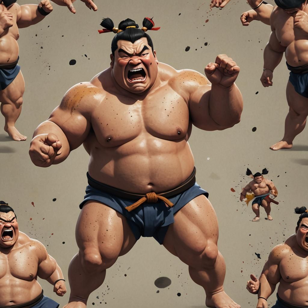Cartoon Sumo Wrestler Yelling Aggressively: Digital Art