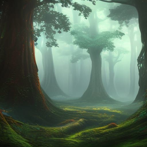 Mystic Forest: Detailed Matte Painting in Deep Color