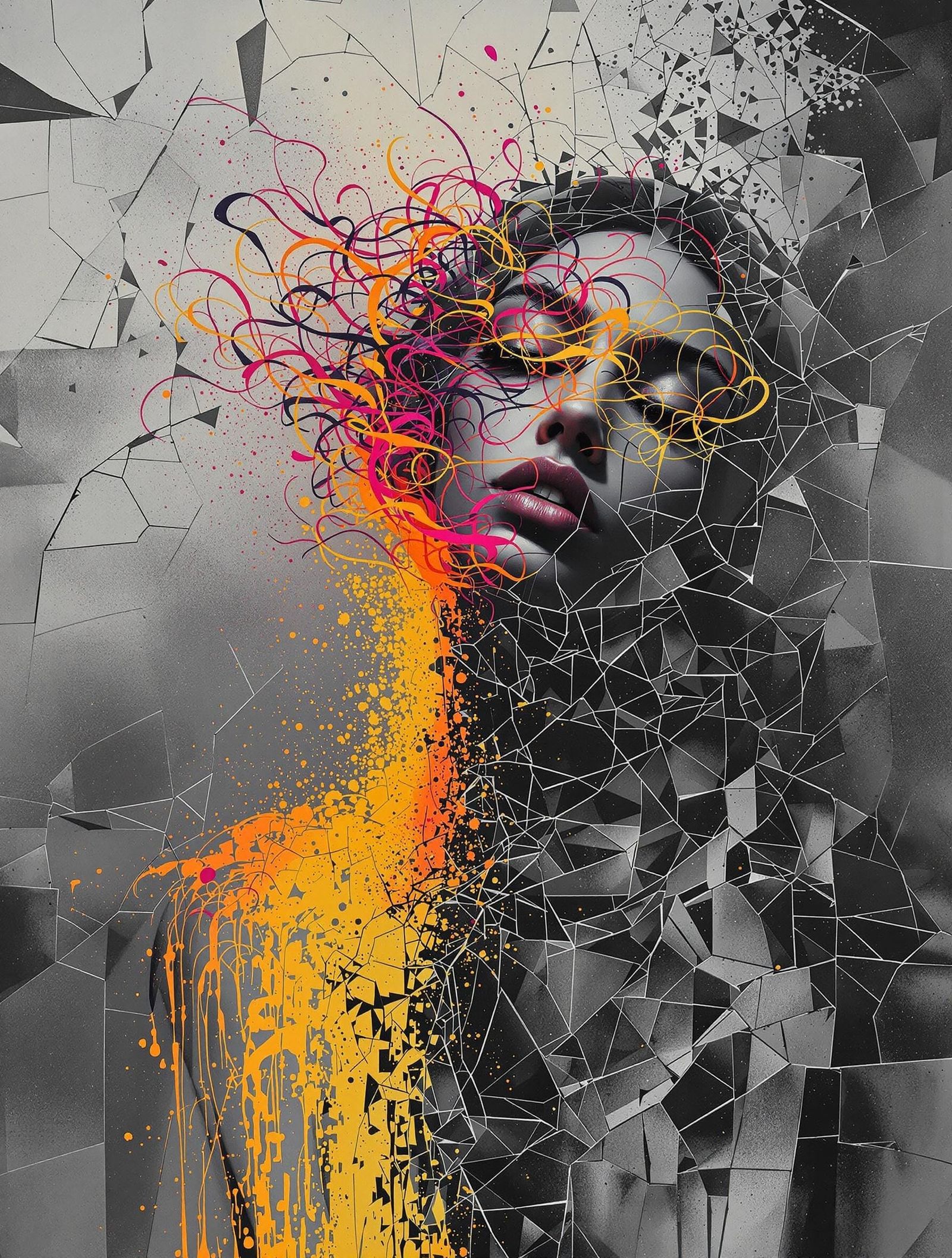 Ethereal Woman Unfolds in Neon and Pastel