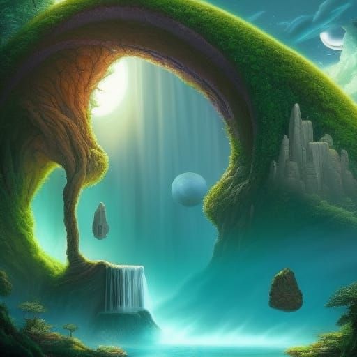 Sci-Fi Alien Zen Garden with Cosmic Sky