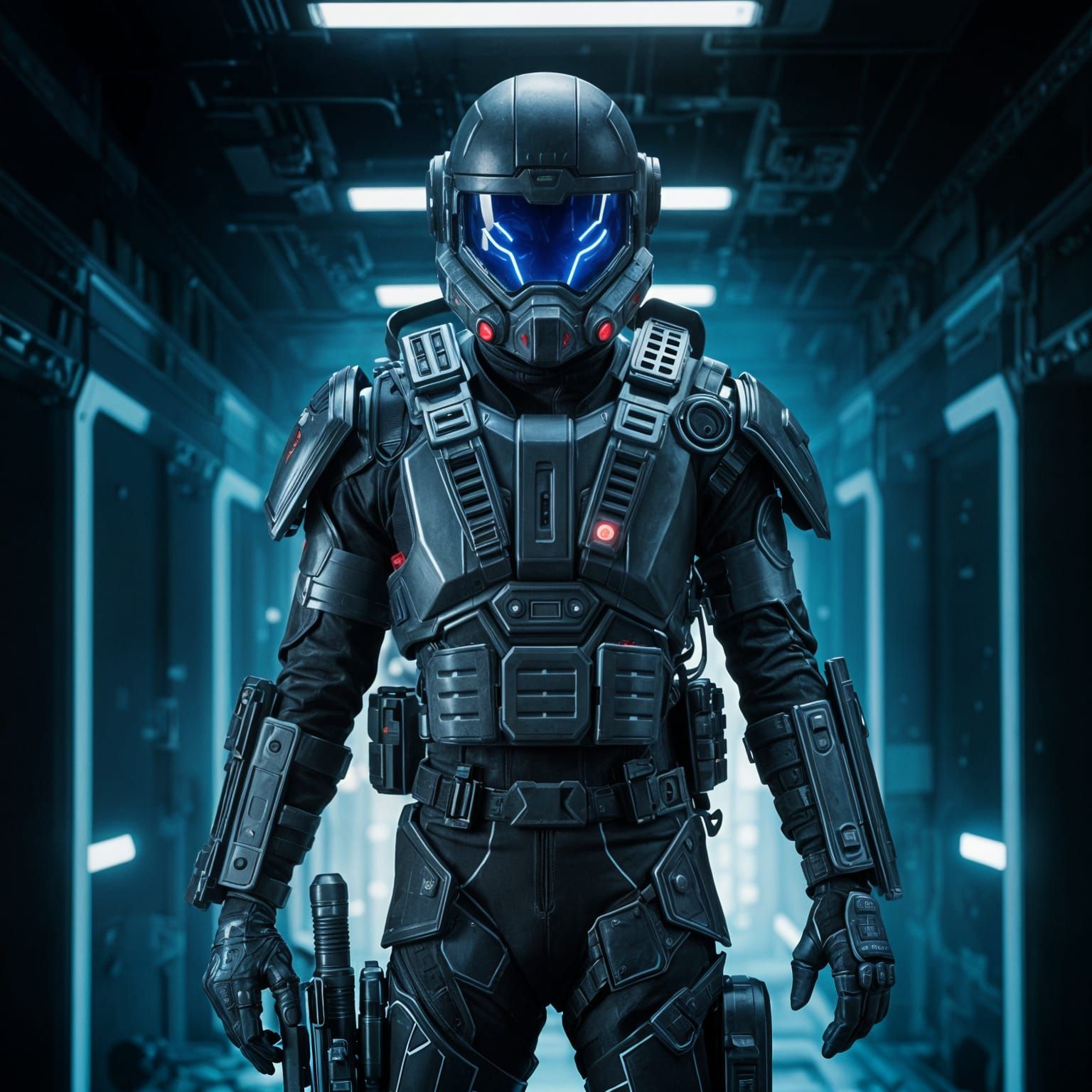 Futuristic Soldier with Jetpack and Laser Gun on Alien Plane...