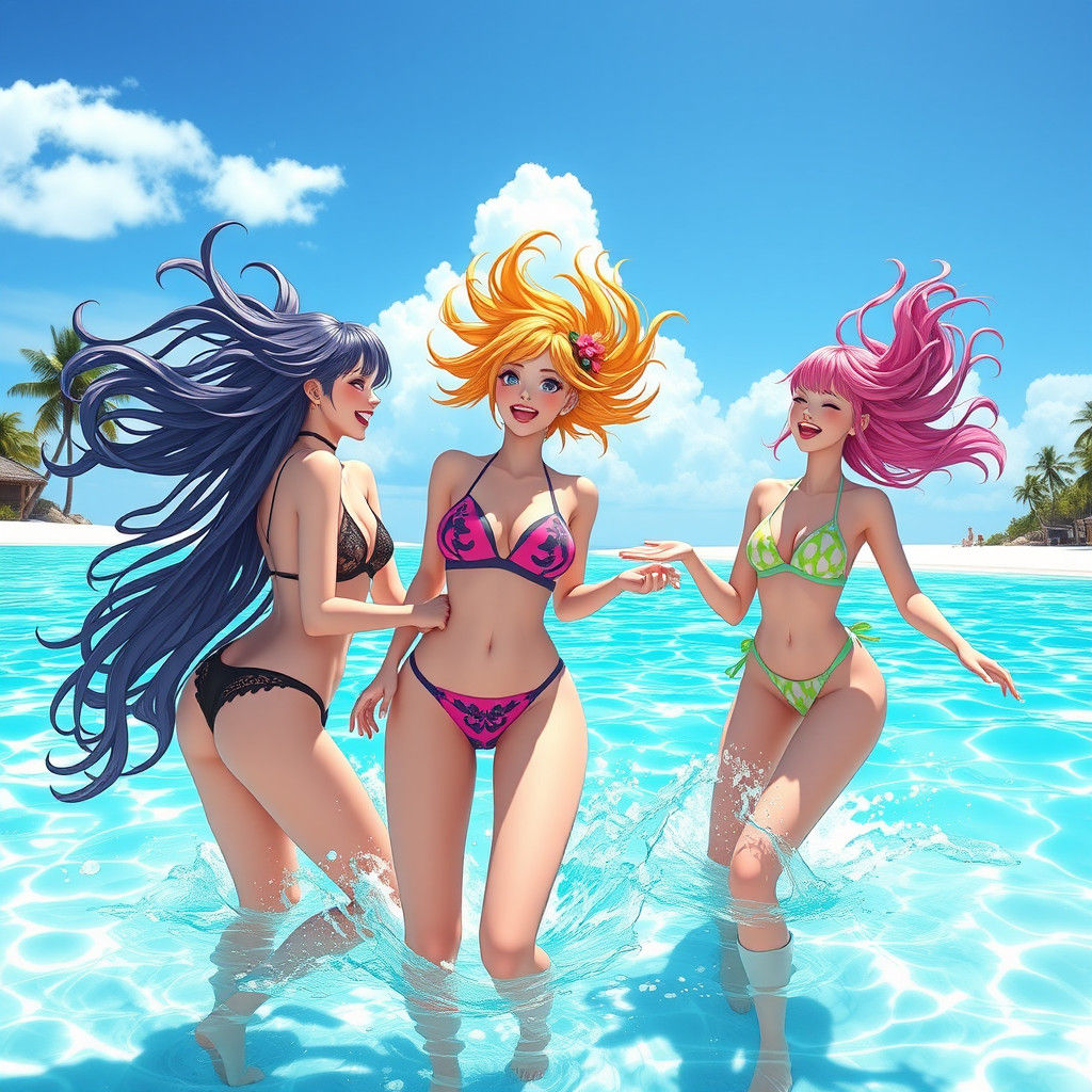 Anime-Inspired Women on a Sun-Kissed Beach