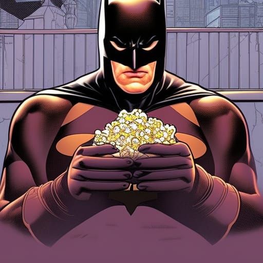Batman Eating Popcorn in Comic Book Style