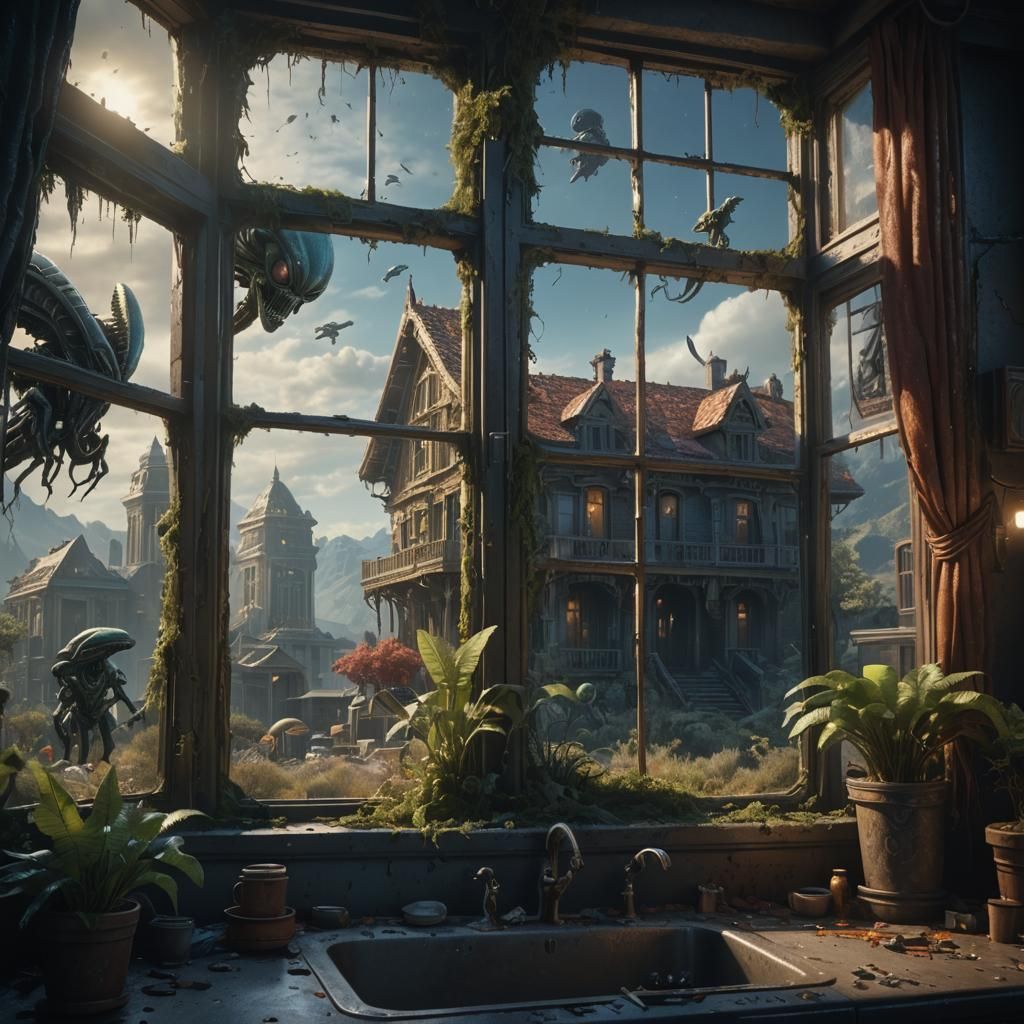 Otherworldly Visitors Peer from Outside Window