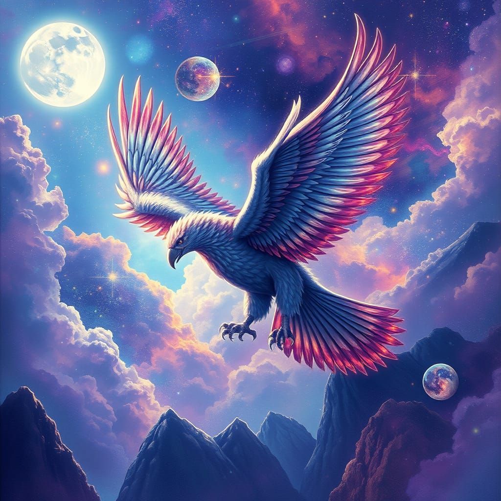 Cosmic Griffin Soaring in Nebula Sky