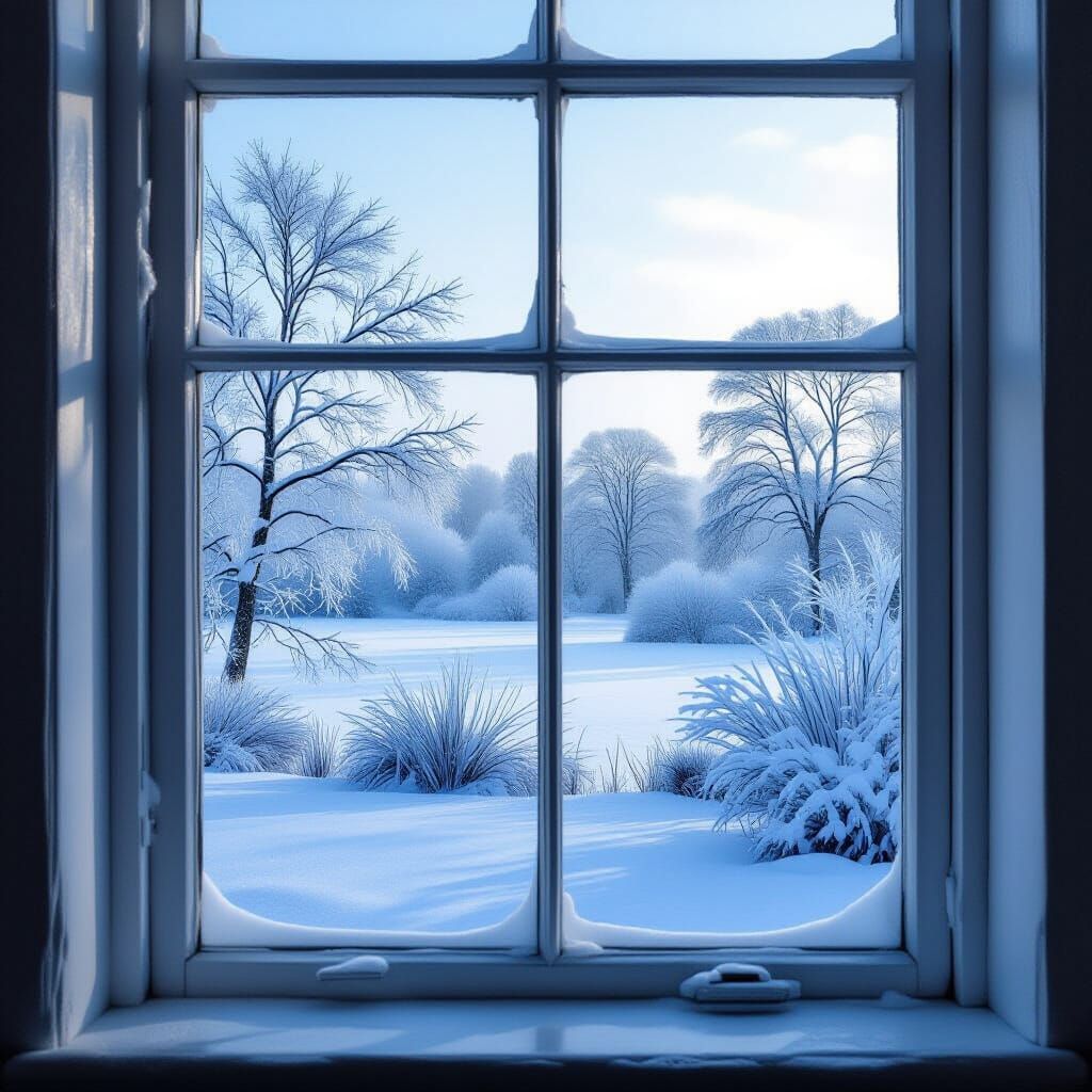 Frosty Winter Morning View from Window