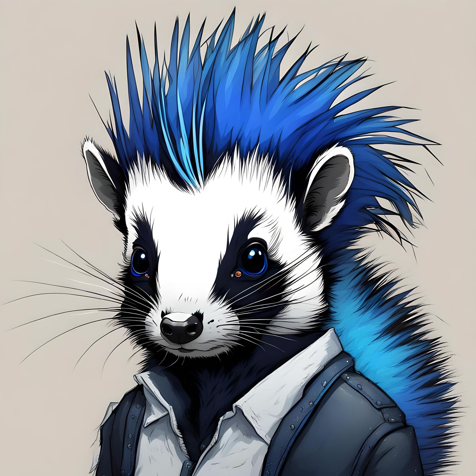 Skunk Sporting a Striking Blue Mohawk